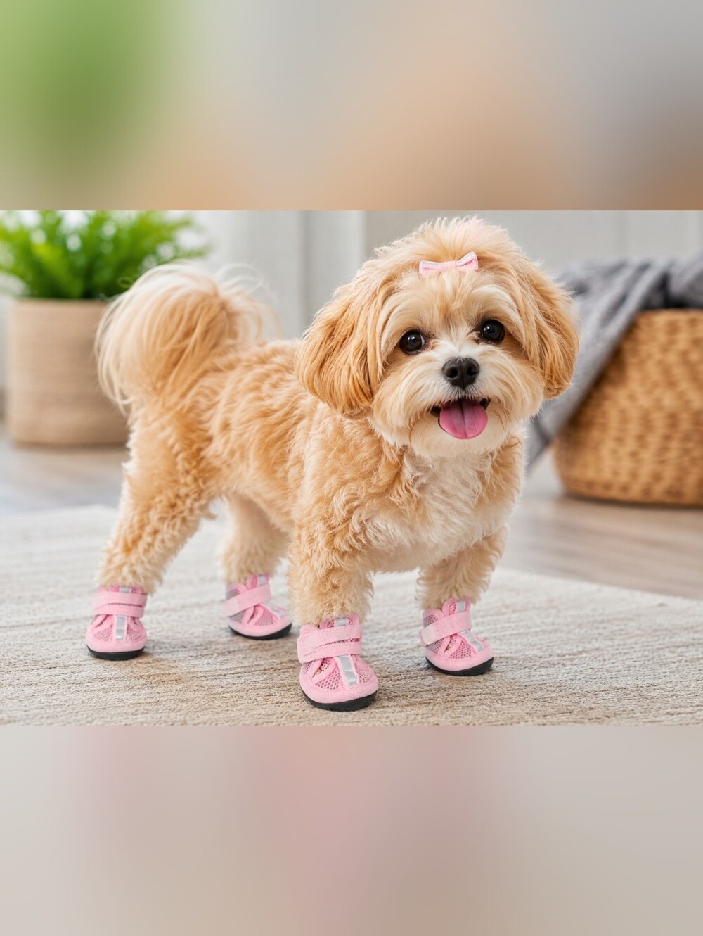 Pink Dog Shoes Boots Size 4 Mesh Breathable Reflective Pet Paw Booties Set of 4